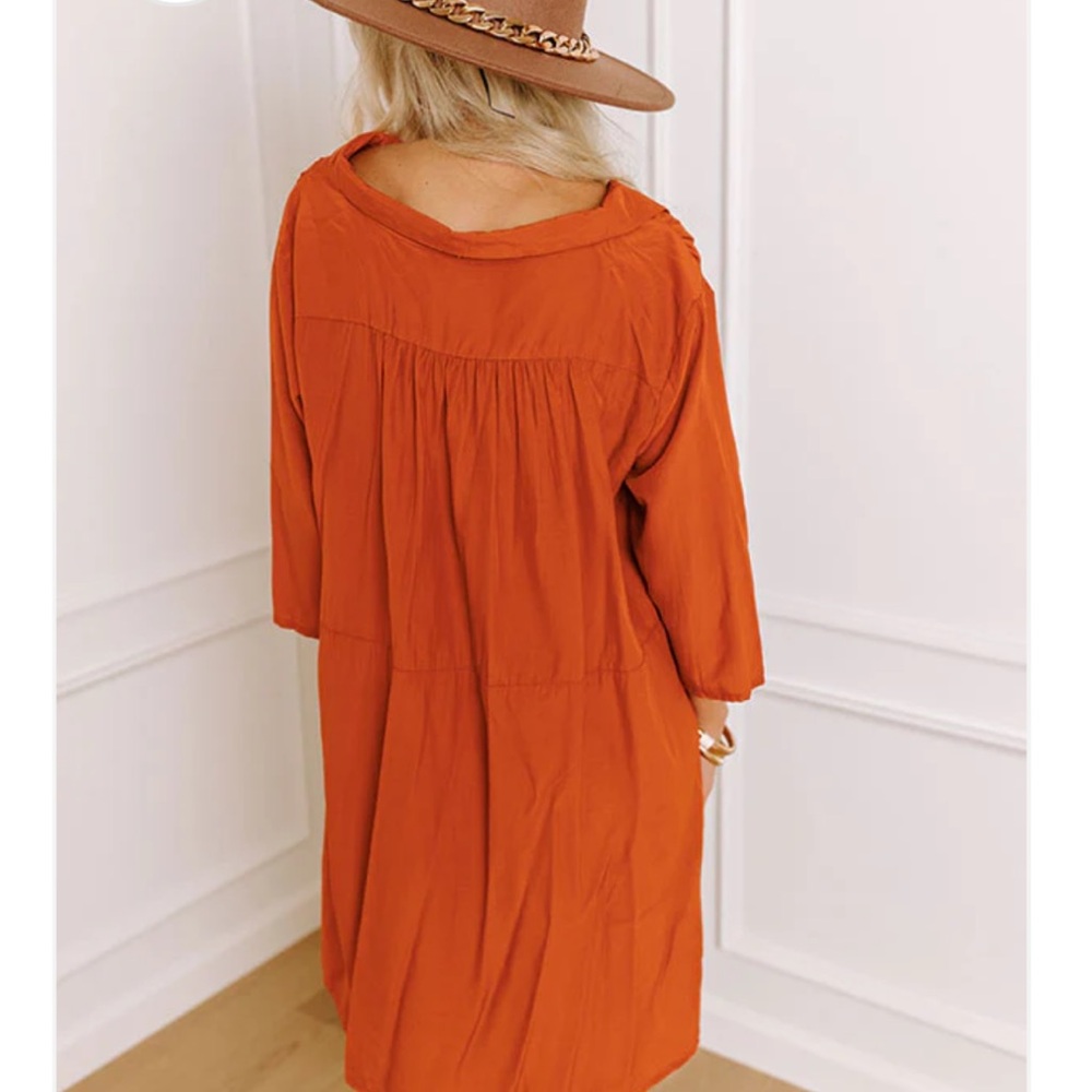 Always On Time Babydoll Tunic Dress In Tangerine - Picture 4 of 5